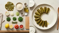 ほどけにくく美しく仕上がる、ギリシャのドルマダキア・ヤランジ(ぶどうの葉のライス包み)