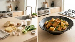 板麩と薄揚げで満足おかず:にんにく味噌炒めに揚げ餅を合わせるレシピ