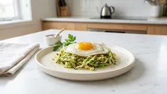 フライパン1つで朝ごはん完成:千切りキャベツの上で焼く目玉焼きレシピ