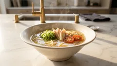 どんぶりで味が決まる:動物性なしのあっさり塩ラーメン(野菜のせるだけ)