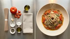 十割そばで作るトマトのそばゲッティ——にんにくオイルでさっと和える簡単グルテンフリー